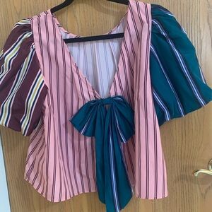 Super cute Maeve shirt from Anthropologie Striped V back bow large new red green